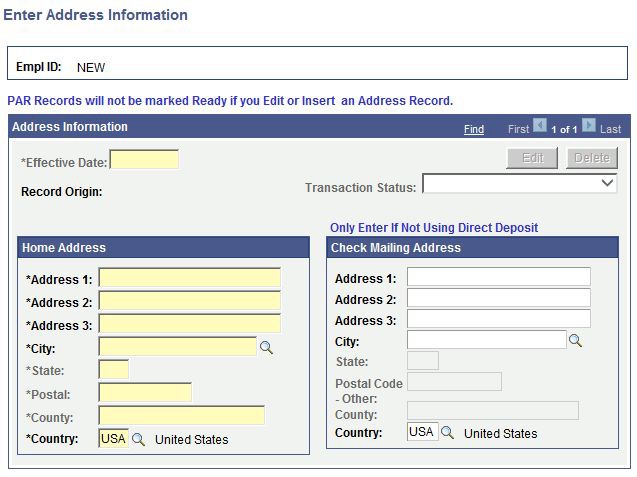 Enter Address Information Page